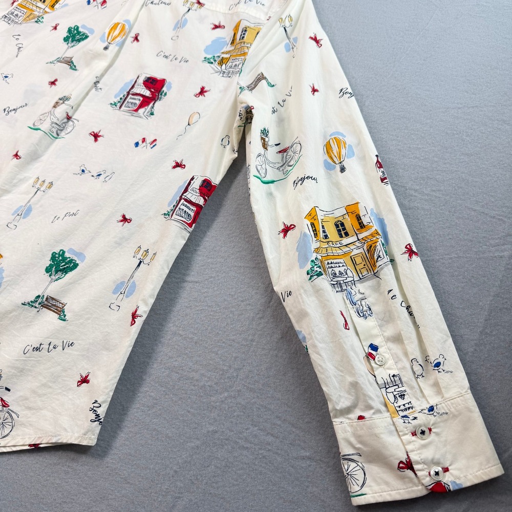 Talbots Womens White Button Down Sz L French Novelty C'est La Vie Whimsical - Picture 12 of 13